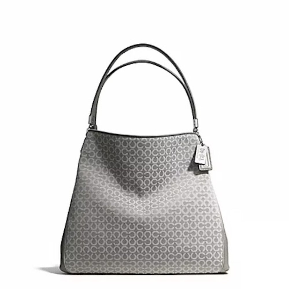 COACH Madison Needlepoint Optic Art Phoebe Shoulder Bag F26282 Silver Grey